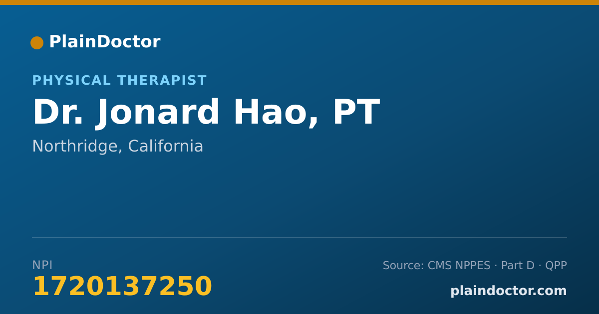 Shareable card for Jonard Hao, PT - Physical Therapist, Northridge, CA