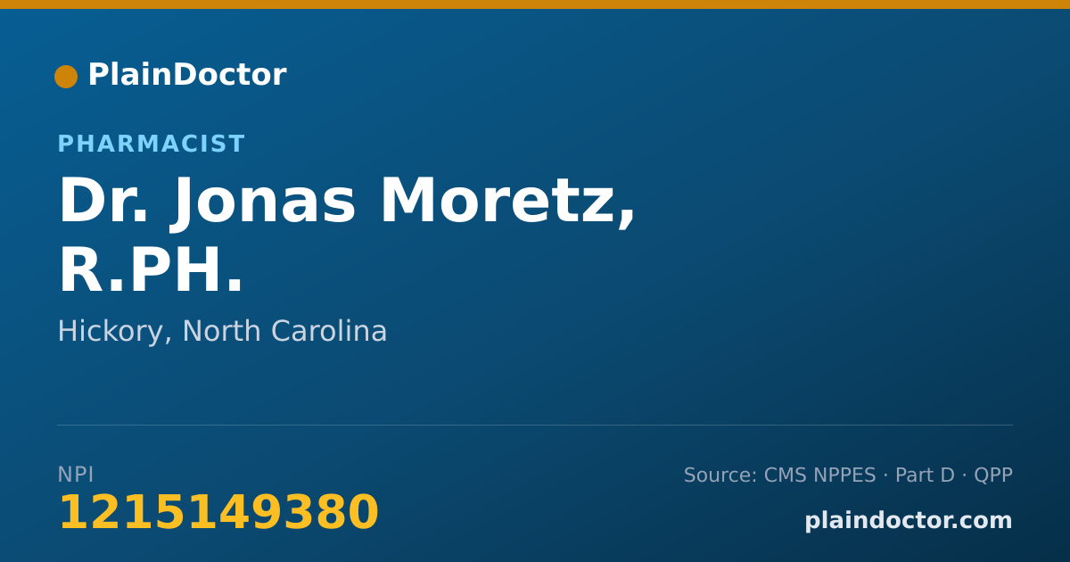 Shareable card for Jonas Moretz, R.PH. - Pharmacist, Hickory, NC