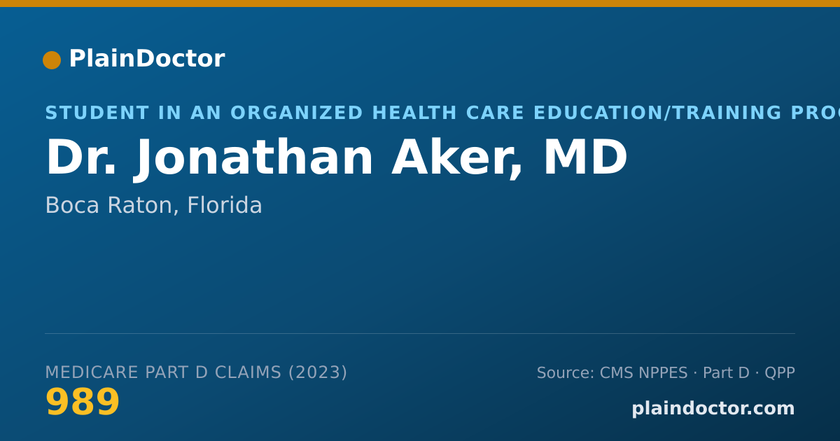 Shareable card for Jonathan Aker, MD - Student in an Organized Health Care Education/Training Program, Boca Raton, FL