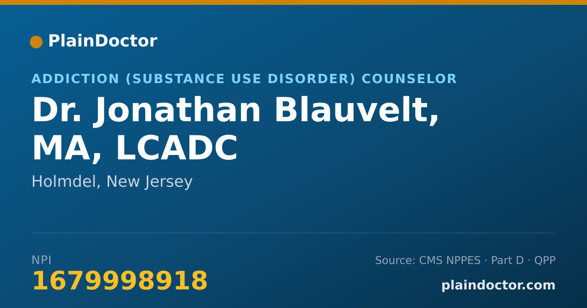 Shareable card for Jonathan Blauvelt, MA, LCADC - Addiction (Substance Use Disorder) Counselor, Holmdel, NJ