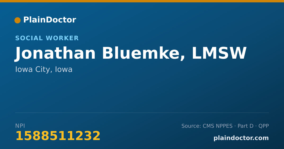 Shareable card for Jonathan Bluemke, LMSW - Social Worker, Iowa City, IA