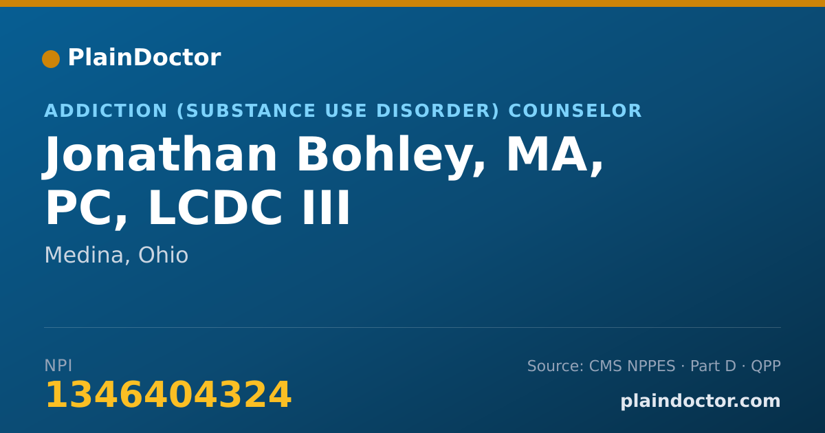Shareable card for Jonathan Bohley, MA, PC, LCDC III - Addiction (Substance Use Disorder) Counselor, Medina, OH