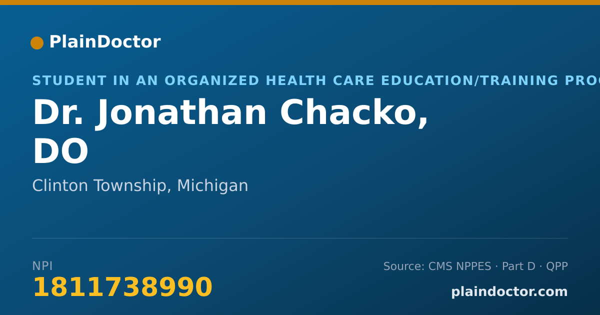 Shareable card for Jonathan Chacko, DO - Student in an Organized Health Care Education/Training Program, Clinton Township, MI