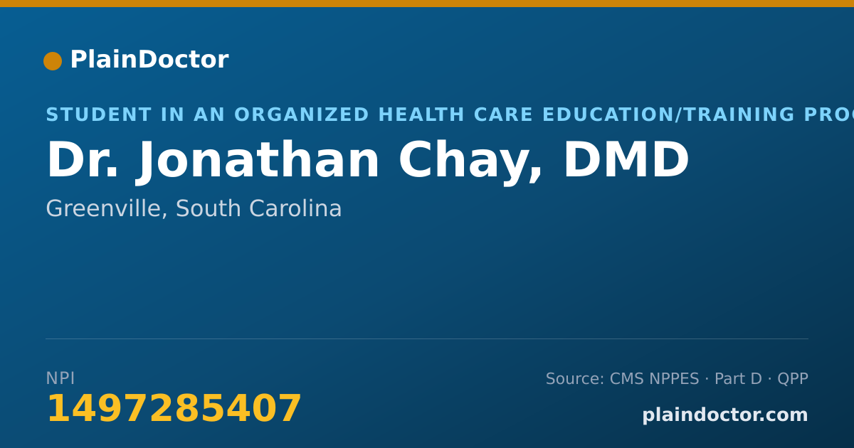 Shareable card for Jonathan Chay, DMD - Student in an Organized Health Care Education/Training Program, Greenville, SC