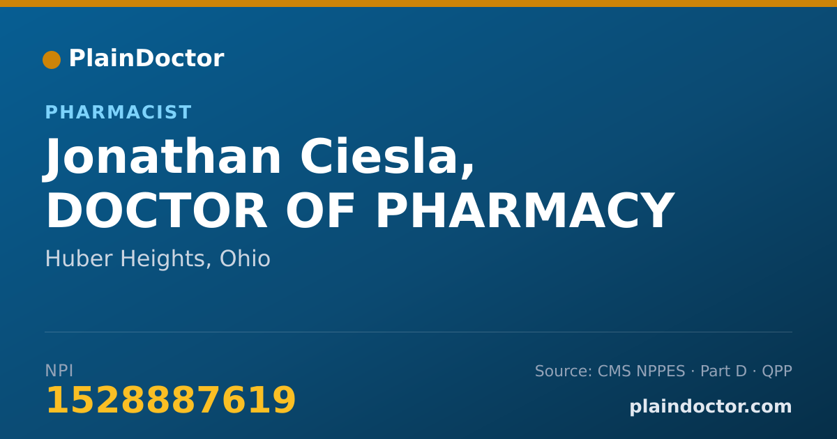 Shareable card for Jonathan Ciesla, DOCTOR OF PHARMACY - Pharmacist, Huber Heights, OH