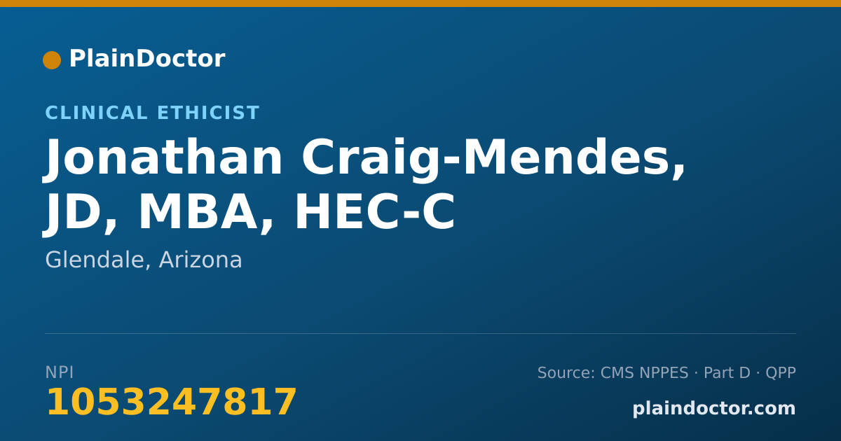 Shareable card for Jonathan Craig-Mendes, JD, MBA, HEC-C - Legal Medicine, Glendale, AZ