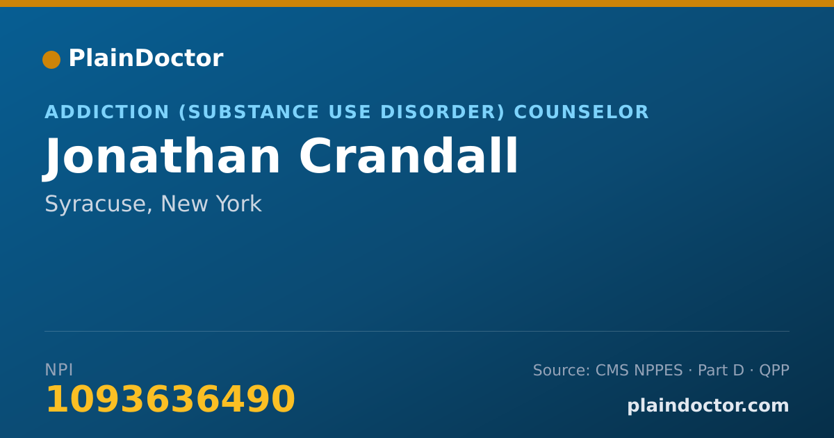 Shareable card for Jonathan Crandall - Addiction (Substance Use Disorder) Counselor, Syracuse, NY