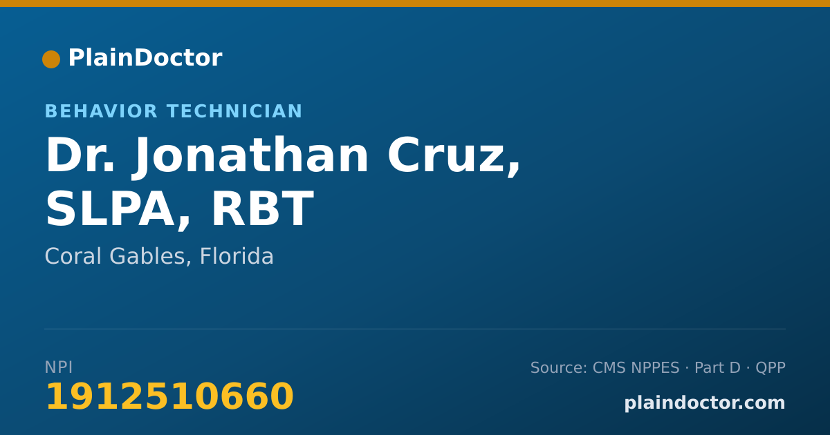 Shareable card for Jonathan Cruz, SLPA, RBT - Behavior Technician, Coral Gables, FL