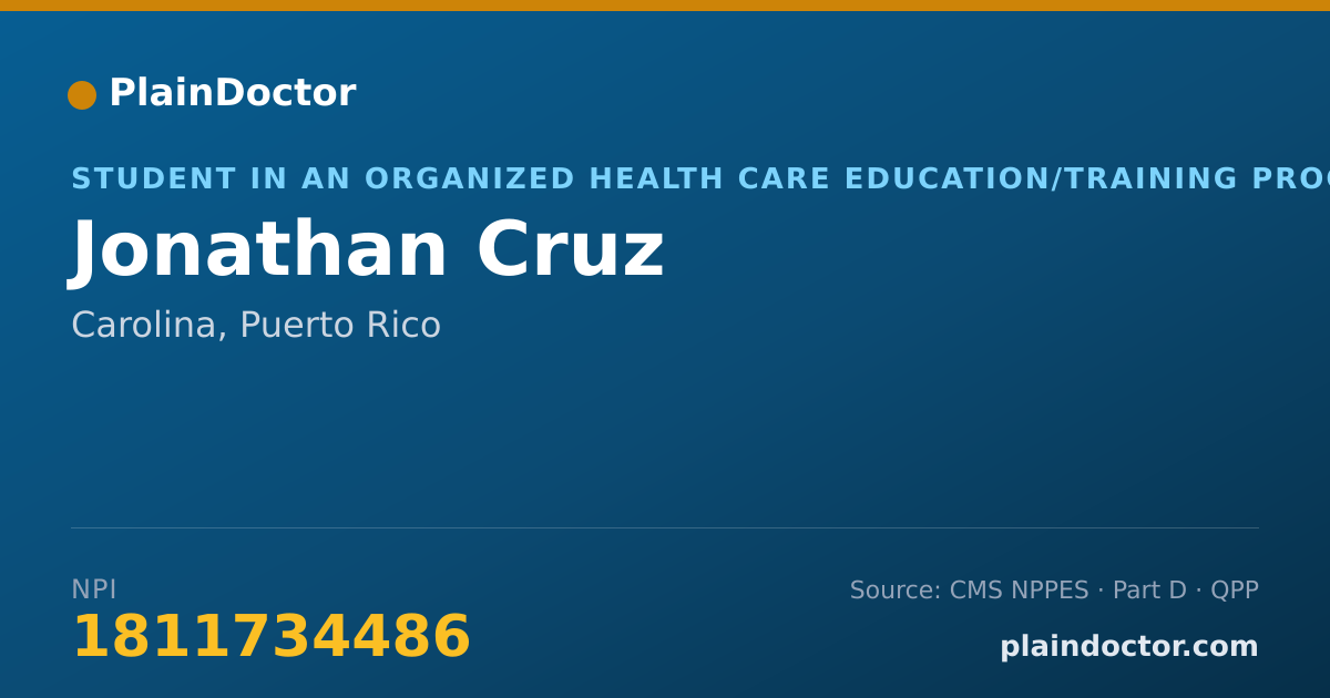 Shareable card for Jonathan Cruz - Student in an Organized Health Care Education/Training Program, Carolina, PR
