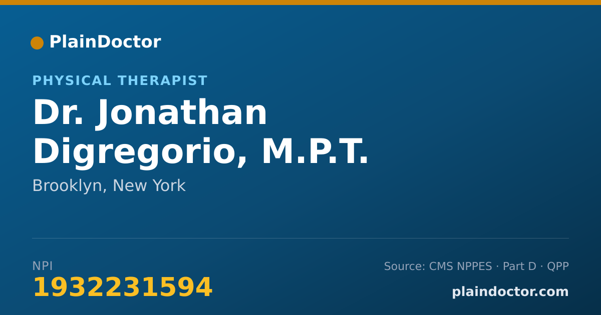 Shareable card for Jonathan Digregorio, M.P.T. - Physical Therapist, Brooklyn, NY