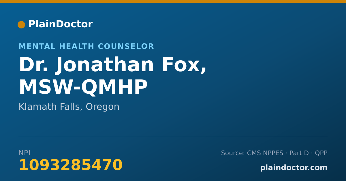 Shareable card for Jonathan Fox, MSW-QMHP - Mental Health Counselor, Klamath Falls, OR