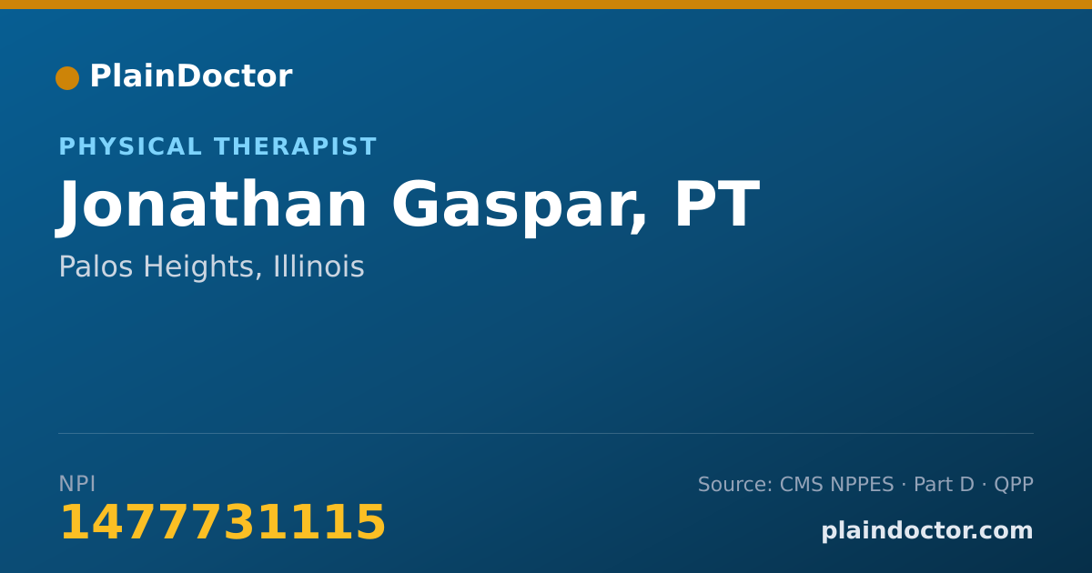 Shareable card for Jonathan Gaspar, PT - Physical Therapist, Palos Heights, IL