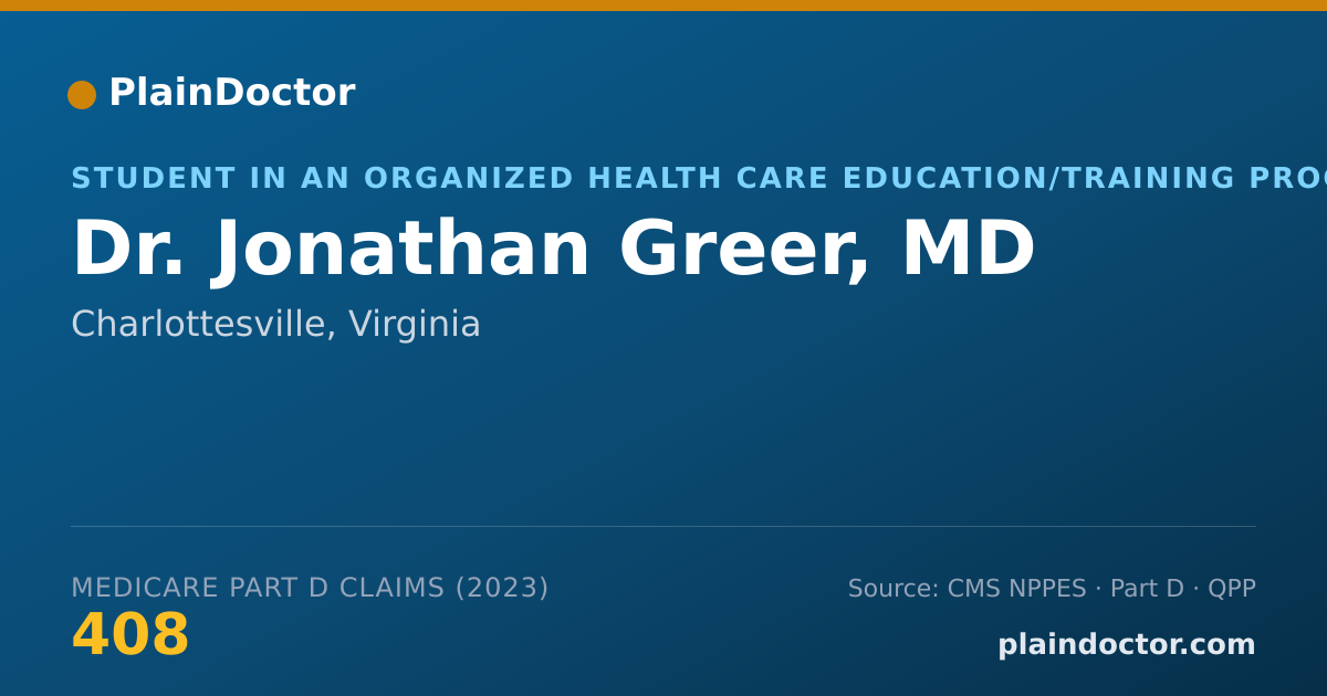 Shareable card for Jonathan Greer, MD - Student in an Organized Health Care Education/Training Program, Charlottesville, VA