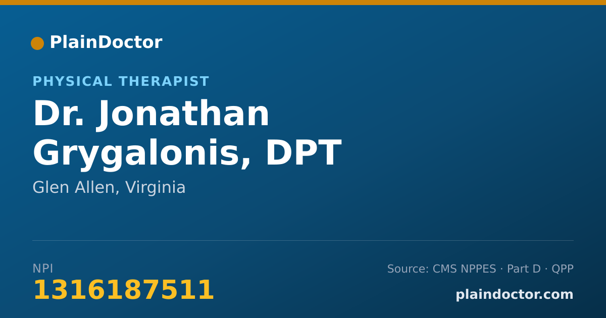 Shareable card for Jonathan Grygalonis, DPT - Physical Therapist, Glen Allen, VA