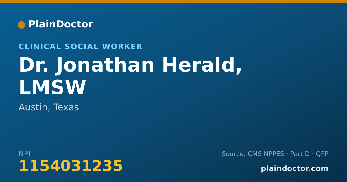 Shareable card for Jonathan Herald, LMSW - Clinical Social Worker, Austin, TX