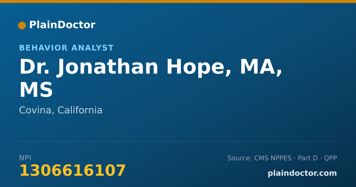 Shareable card for Jonathan Hope, MA, MS - Behavior Analyst, Covina, CA