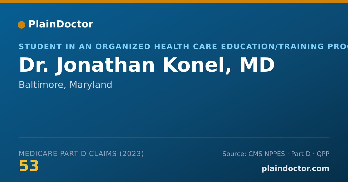Shareable card for Jonathan Konel, MD - Student in an Organized Health Care Education/Training Program, Baltimore, MD
