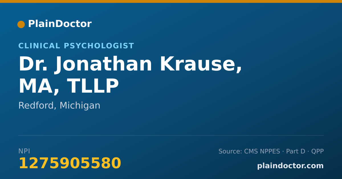 Shareable card for Jonathan Krause, MA, TLLP - Clinical Psychologist, Redford, MI