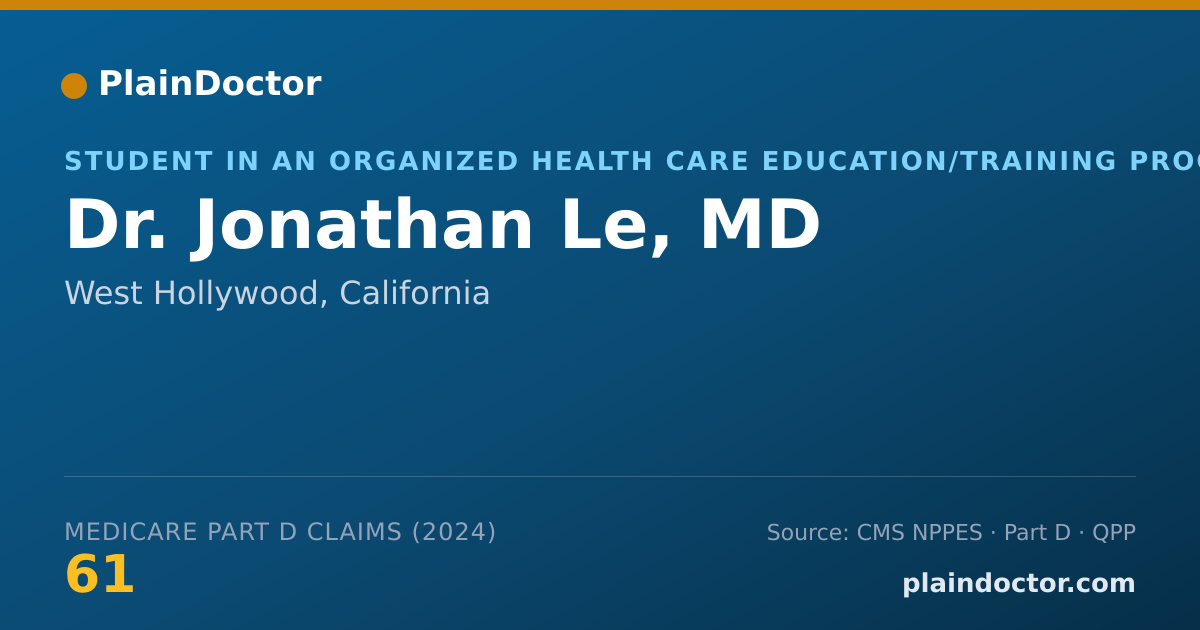 Shareable card for Jonathan Le, MD - Student in an Organized Health Care Education/Training Program, West Hollywood, CA
