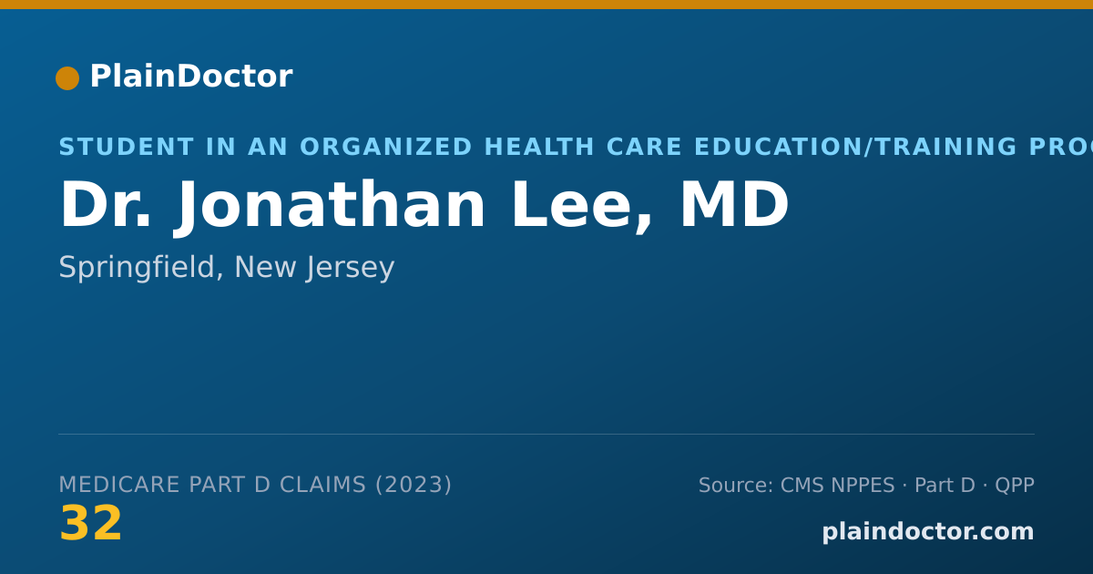 Shareable card for Jonathan Lee, MD - Student in an Organized Health Care Education/Training Program, Springfield, NJ