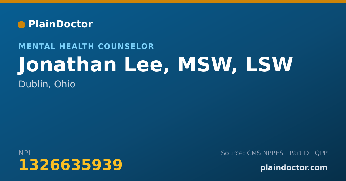 Shareable card for Jonathan Lee, MSW, LSW - Mental Health Counselor, Dublin, OH