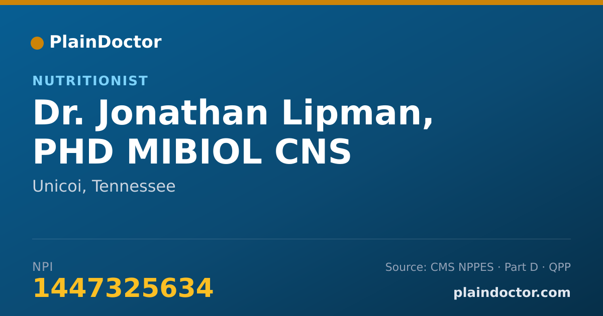 Shareable card for Jonathan Lipman, PHD MIBIOL CNS - Nutritionist, Unicoi, TN