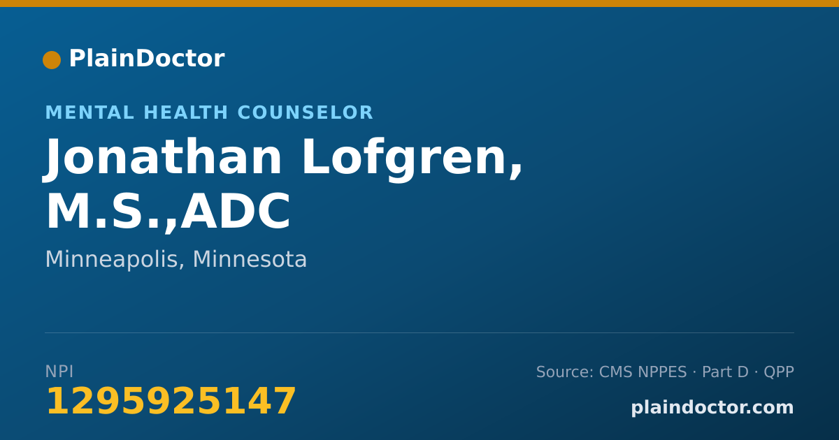 Shareable card for Jonathan Lofgren, M.S.,ADC - Mental Health Counselor, Minneapolis, MN