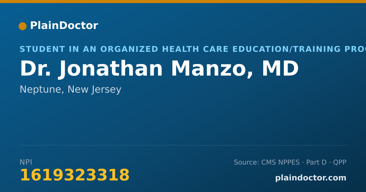 Shareable card for Jonathan Manzo, MD - Student in an Organized Health Care Education/Training Program, Neptune, NJ