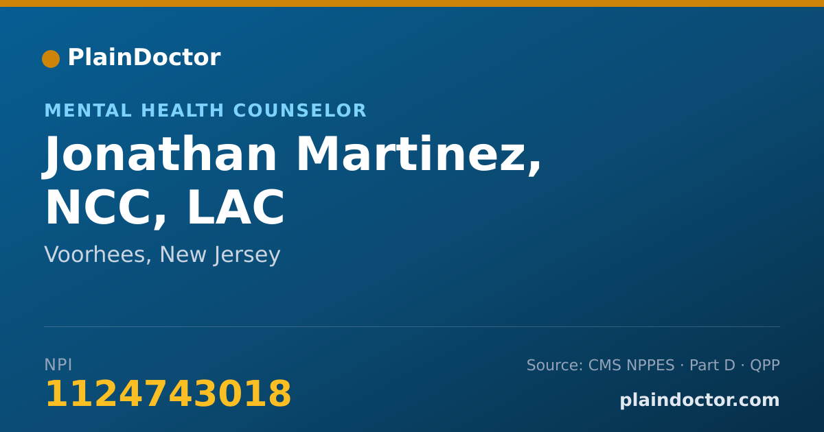 Shareable card for Jonathan Martinez, NCC, LAC - Mental Health Counselor, Voorhees, NJ