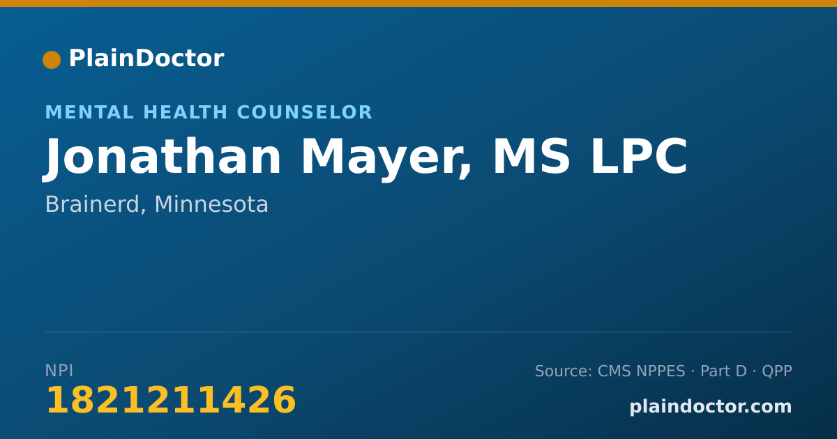 Shareable card for Jonathan Mayer, MS LPC - Mental Health Counselor, Brainerd, MN