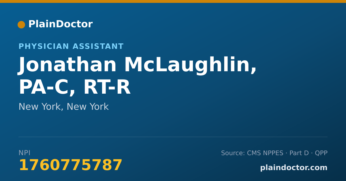 Shareable card for Jonathan McLaughlin, PA-C, RT-R - Physician Assistant, New York, NY