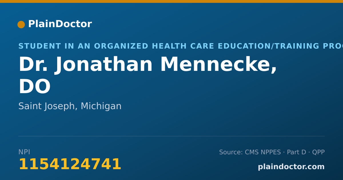 Shareable card for Jonathan Mennecke, DO - Student in an Organized Health Care Education/Training Program, Saint Joseph, MI