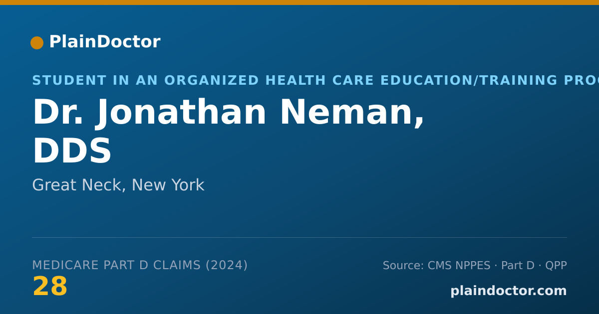 Shareable card for Jonathan Neman, DDS - Student in an Organized Health Care Education/Training Program, Great Neck, NY