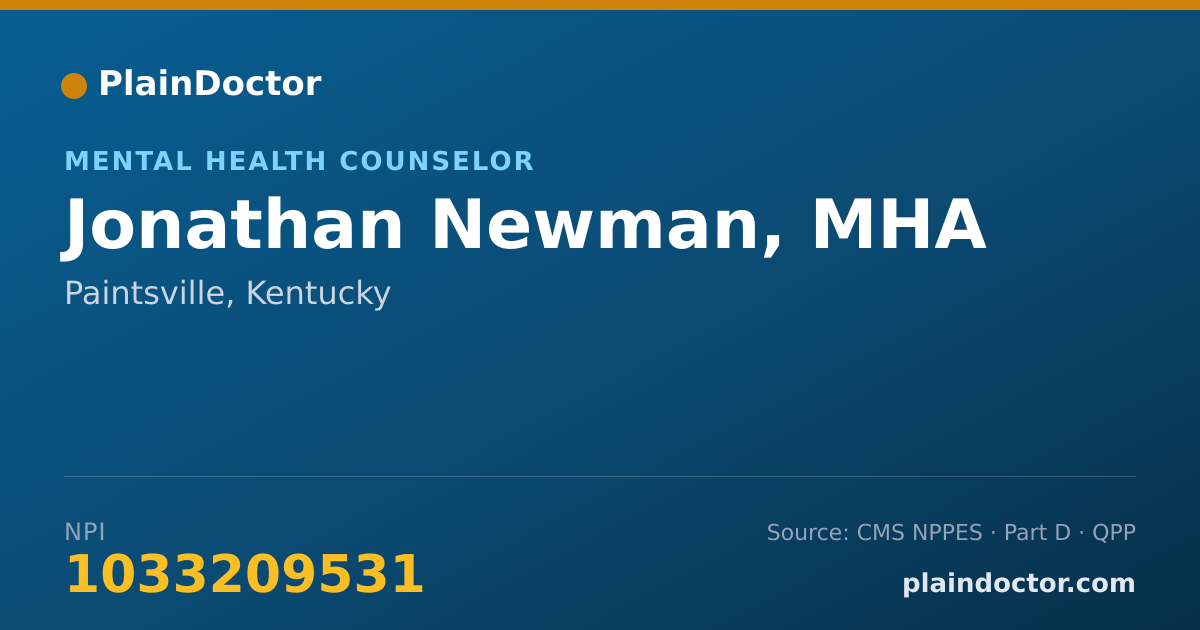 Shareable card for Jonathan Newman, MHA - Mental Health Counselor, Paintsville, KY