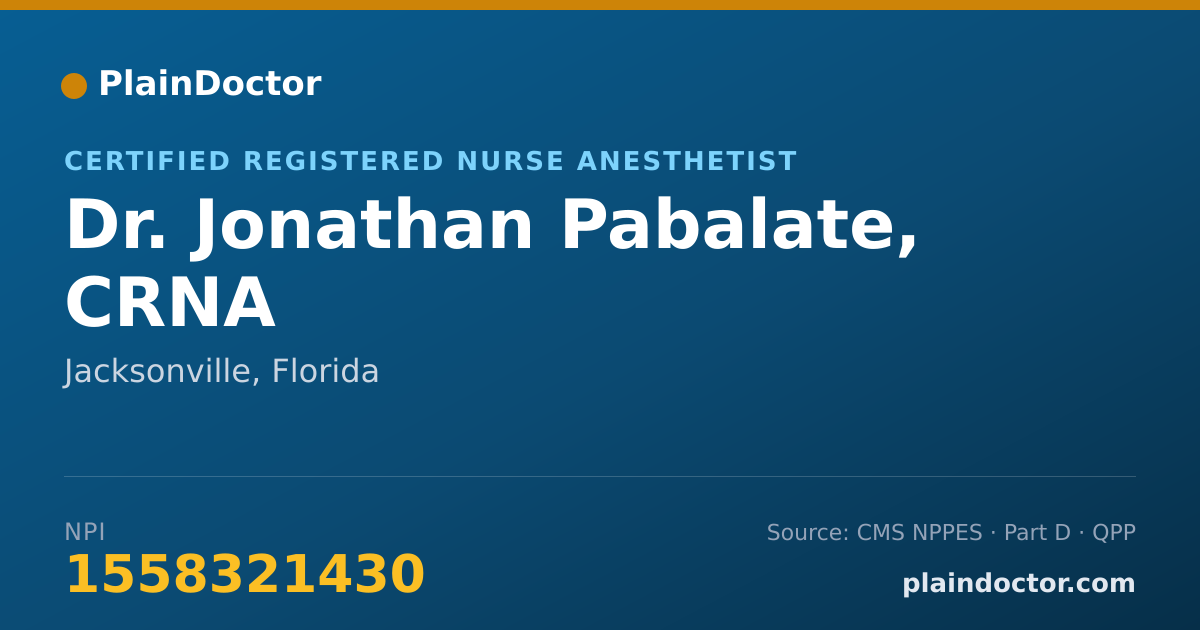 Shareable card for Jonathan Pabalate, CRNA - Certified Registered Nurse Anesthetist, Jacksonville, FL