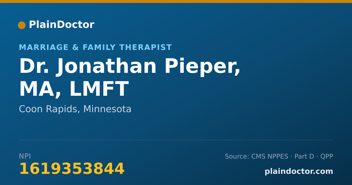 Shareable card for Jonathan Pieper, MA, LMFT - Marriage & Family Therapist, Coon Rapids, MN