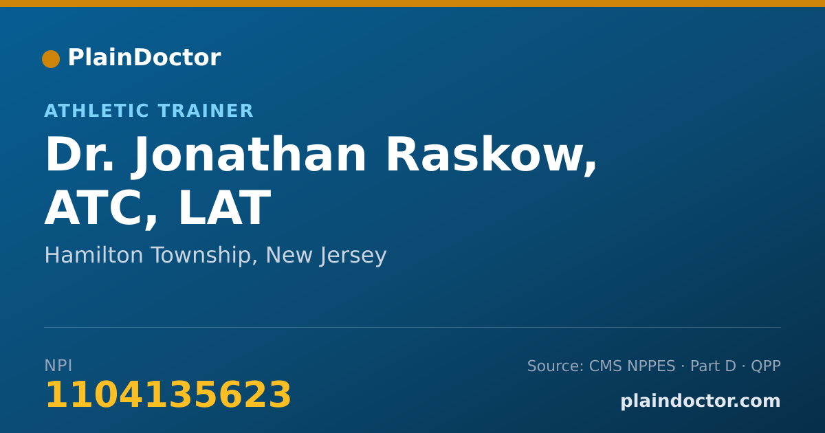Shareable card for Jonathan Raskow, ATC, LAT - Athletic Trainer, Hamilton Township, NJ