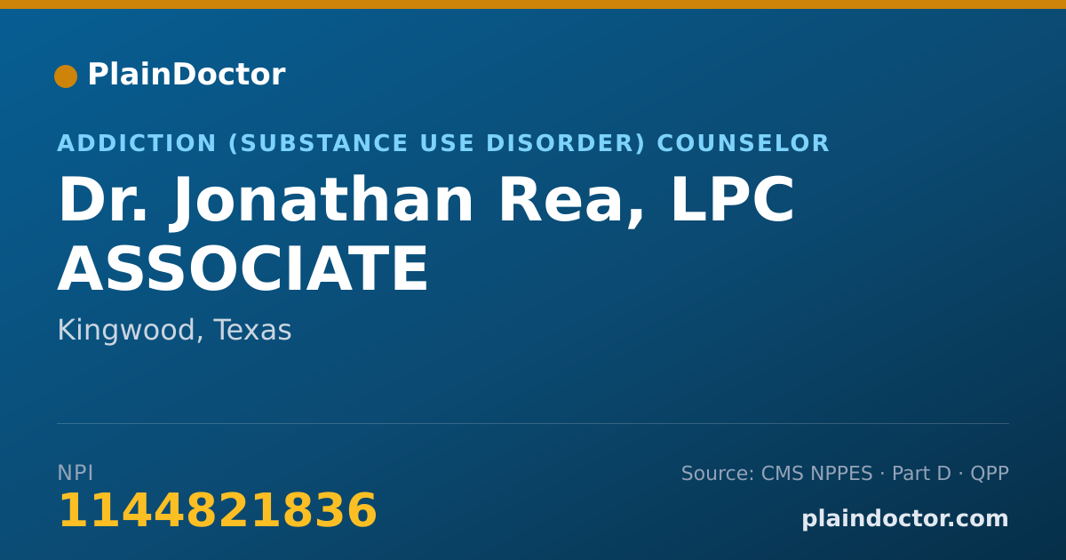 Shareable card for Jonathan Rea, LPC ASSOCIATE - Addiction (Substance Use Disorder) Counselor, Kingwood, TX