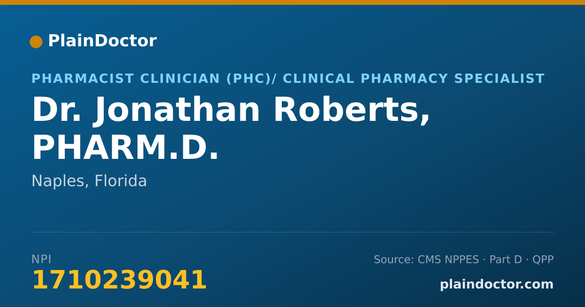 Shareable card for Jonathan Roberts, PHARM.D. - Pharmacist Clinician (PhC)/ Clinical Pharmacy Specialist, Naples, FL