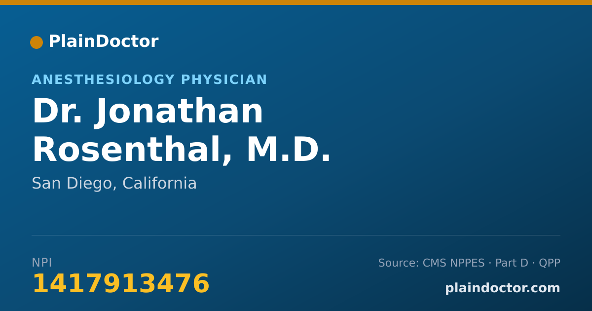 Shareable card for Jonathan Rosenthal, M.D. - Anesthesiology Physician, San Diego, CA