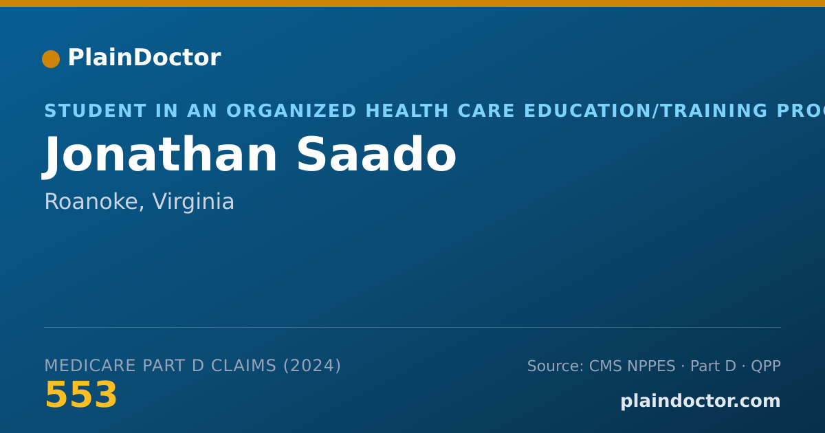 Shareable card for Jonathan Saado - Student in an Organized Health Care Education/Training Program, Roanoke, VA