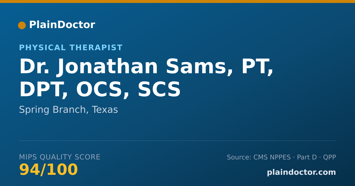 Shareable card for Jonathan Sams, PT, DPT, OCS, SCS - Specialist, Spring Branch, TX