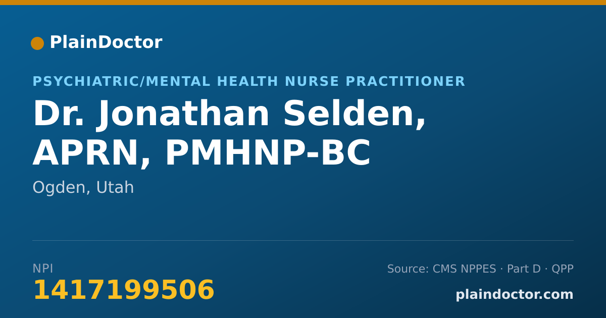 Shareable card for Jonathan Selden, APRN, PMHNP-BC - Psychiatric/Mental Health Nurse Practitioner, Ogden, UT