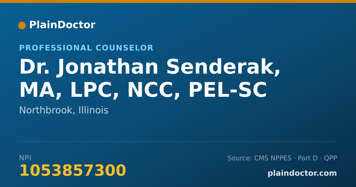 Shareable card for Jonathan Senderak, MA, LPC, NCC, PEL-SC - Professional Counselor, Northbrook, IL