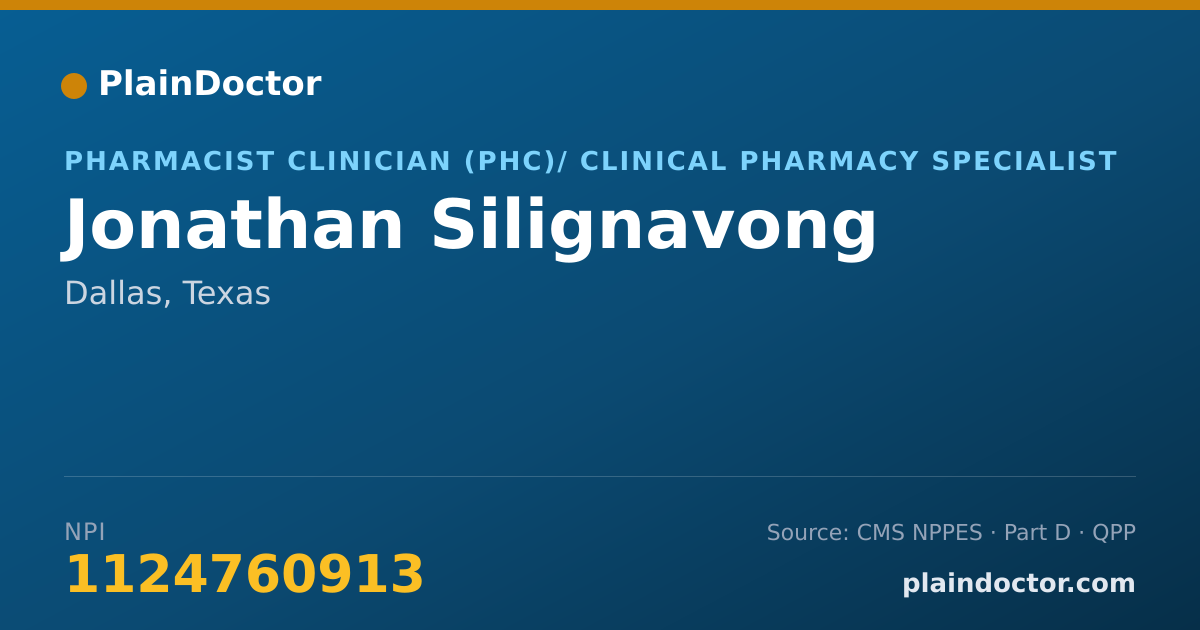 Shareable card for Jonathan Silignavong - Pharmacist Clinician (PhC)/ Clinical Pharmacy Specialist, Dallas, TX