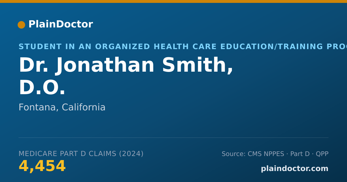 Shareable card for Jonathan Smith, D.O. - Student in an Organized Health Care Education/Training Program, Fontana, CA