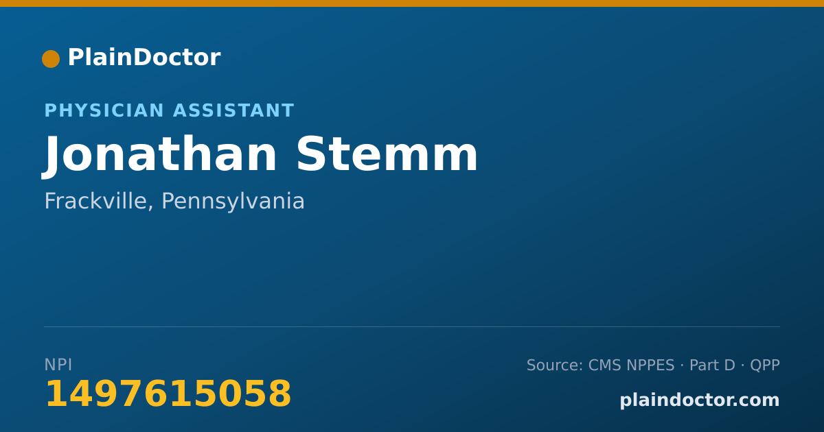 Shareable card for Jonathan Stemm - Physician Assistant, Frackville, PA
