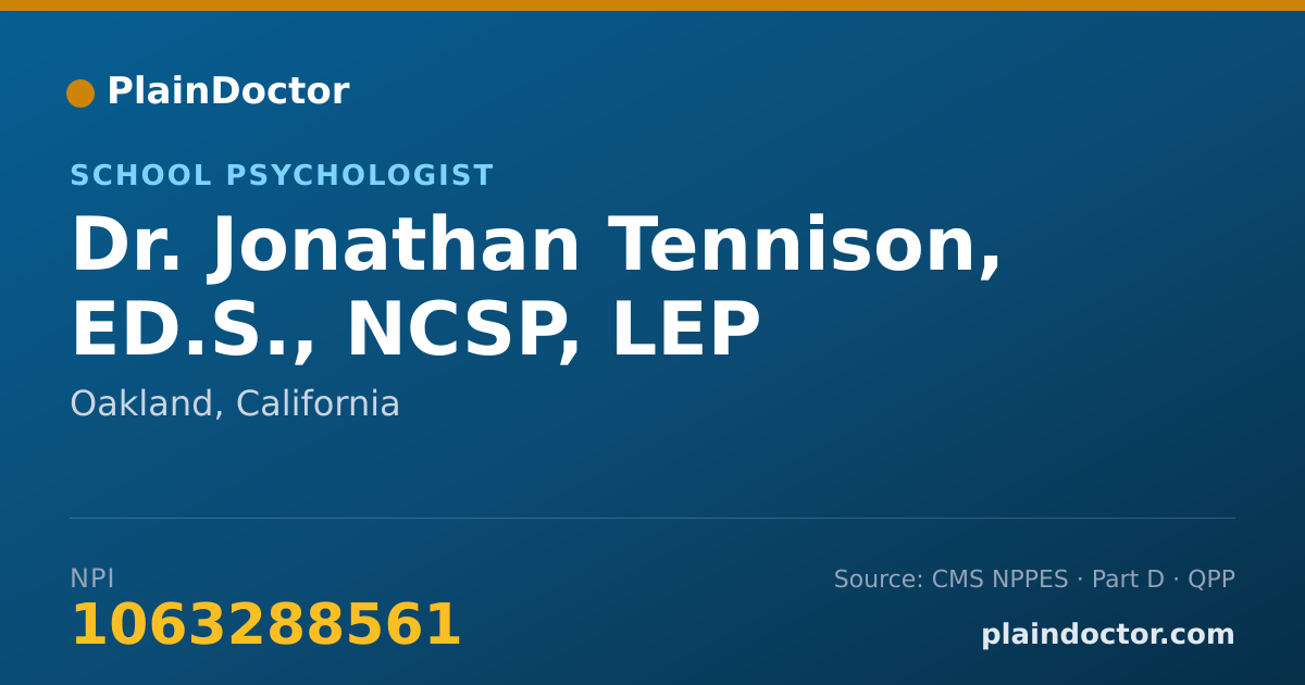 Shareable card for Jonathan Tennison, ED.S., NCSP, LEP - School Psychologist, Oakland, CA