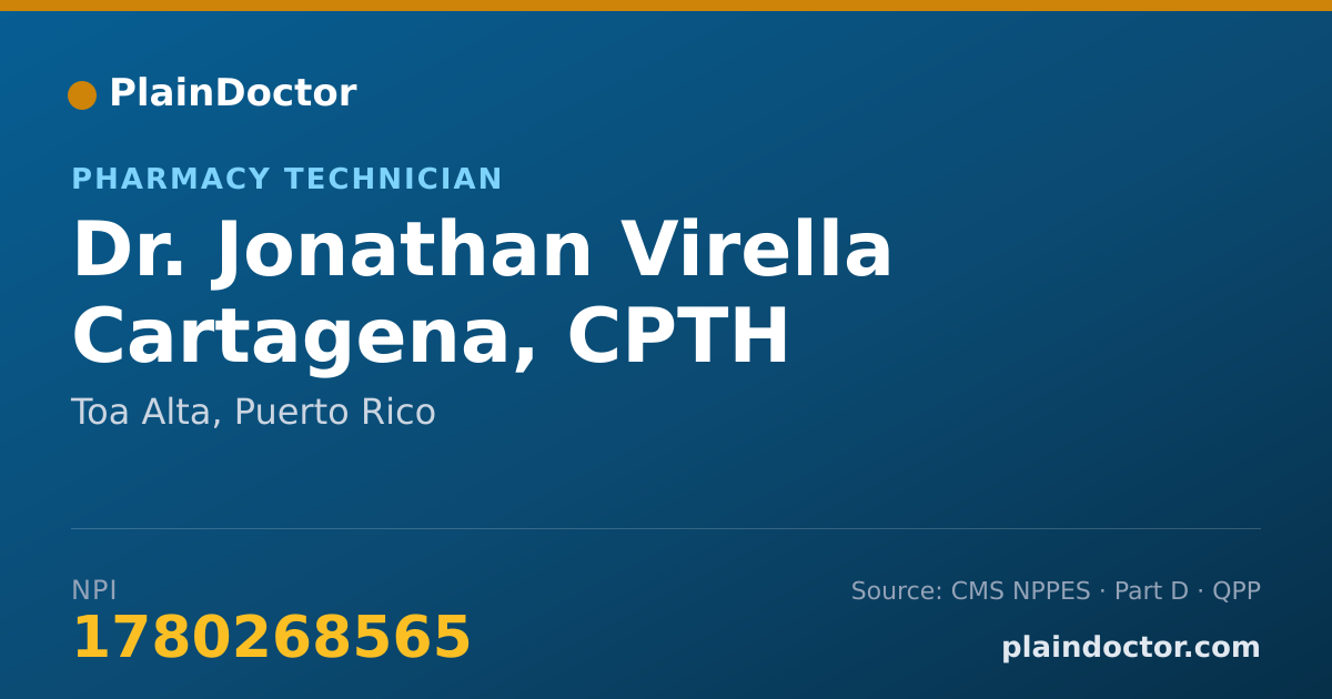 Shareable card for Jonathan Virella Cartagena, CPTH - Pharmacy Technician, Toa Alta, PR