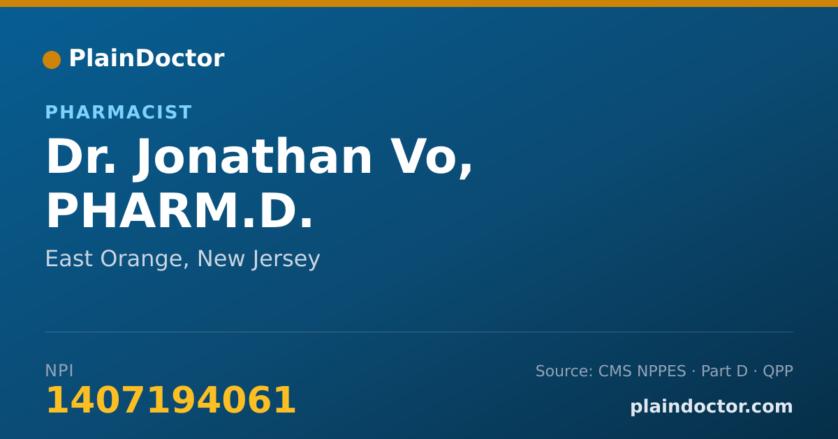 Shareable card for Jonathan Vo, PHARM.D. - Pharmacist, East Orange, NJ
